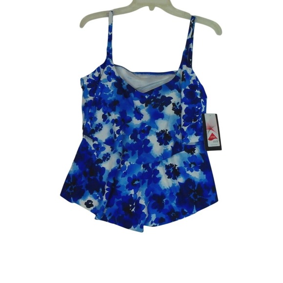 MAXINE of HOLLYWOOD‎ TAKINI SWIMSUIT TOP NAVY BLUE & AQUA FLORAL  Size 18 NWT - Picture 2 of 7